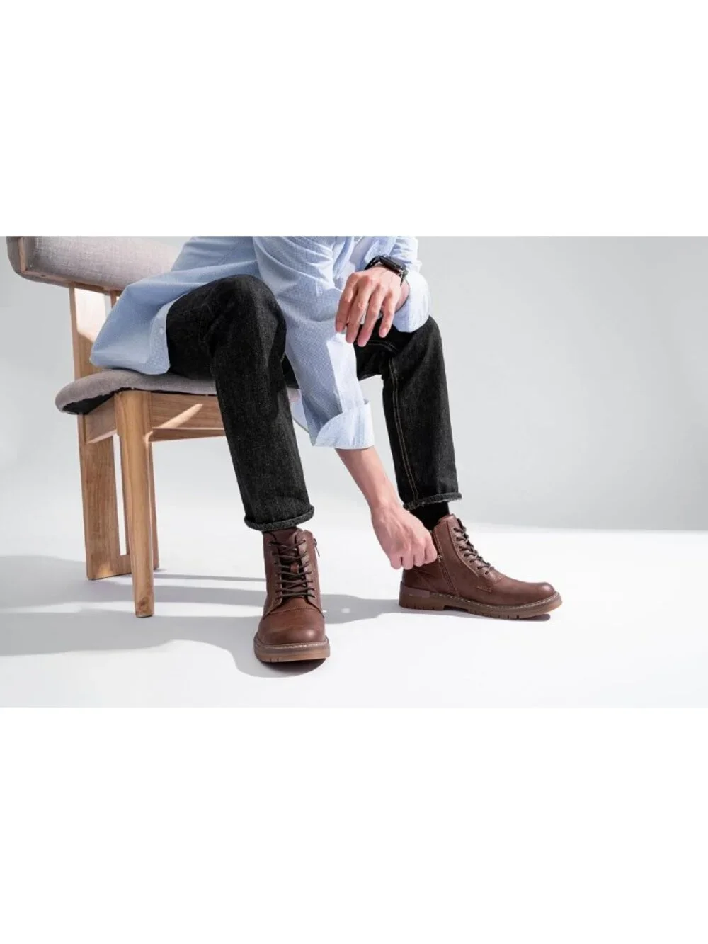 Stylish Men's Chukka Boots with Lace-Up & Side Zipper, Ankle Support Footwear